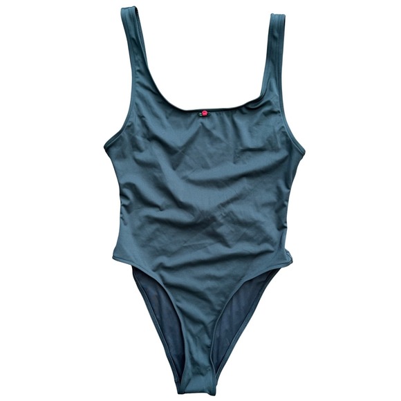 PINK by Frankies Bikinis Other - PINK by Frankies‎ Bikinis Dark Green Rose Detail One Piece Swimsuit Size L NWT